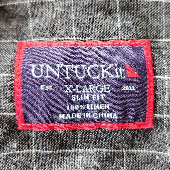 UNTUCKit "Chauvin" Slim Fit Long Sleeve Button Down Plaid Gray | Men's Size XL - Picture 5 of 8